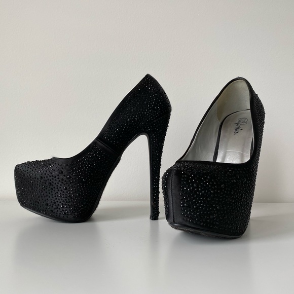 Paprika | Black Rhinestone Studded Stiletto Heels - Picture 6 of 13